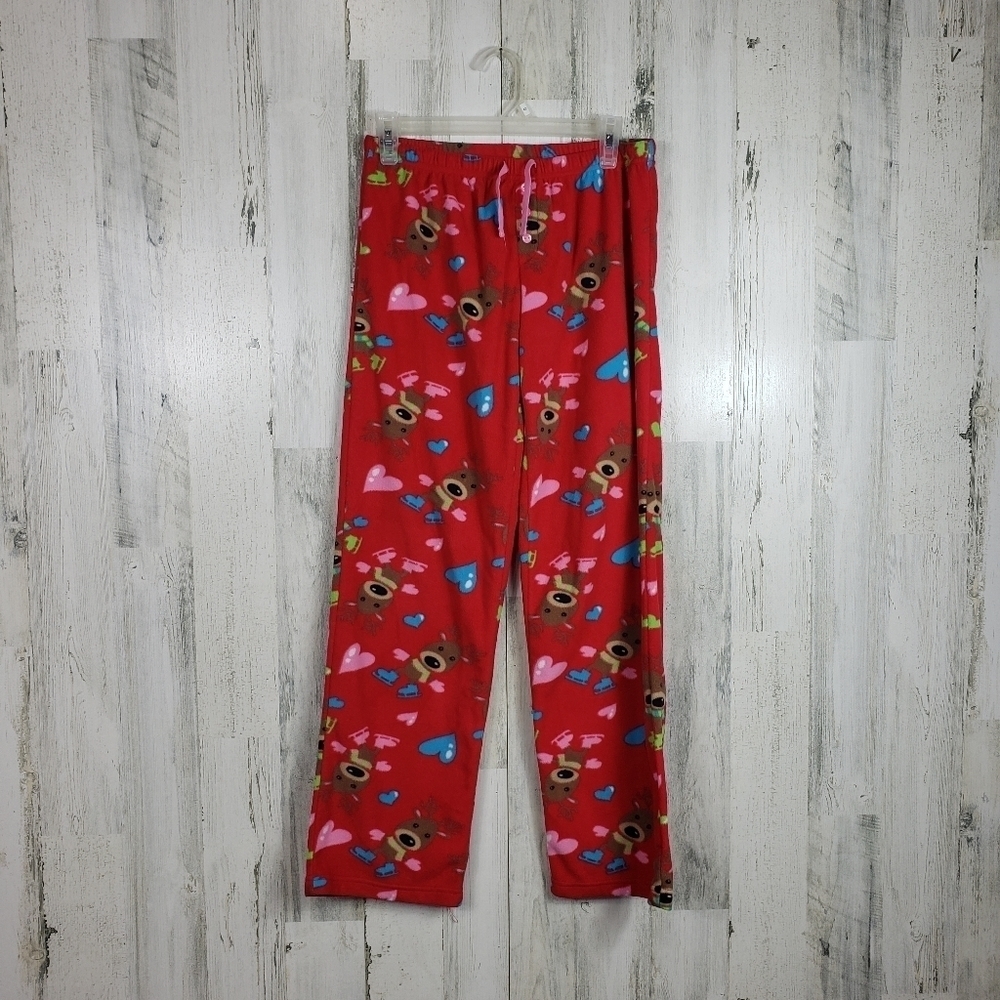 SO reindeer, hearts fleece pajama pants M